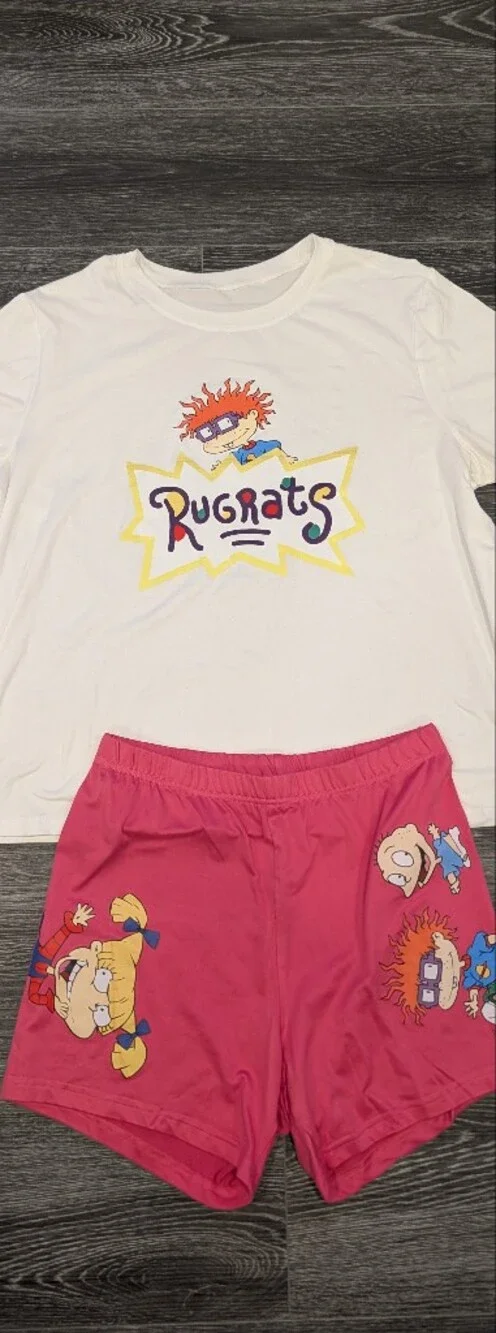 Womens' Rugrats Graphic Tee White and Pink Shorts Set